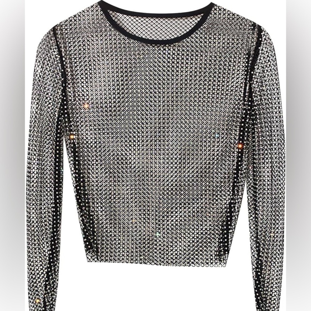 House of Harlow 1960 Black Sheer Mesh Long-Sleeve Top